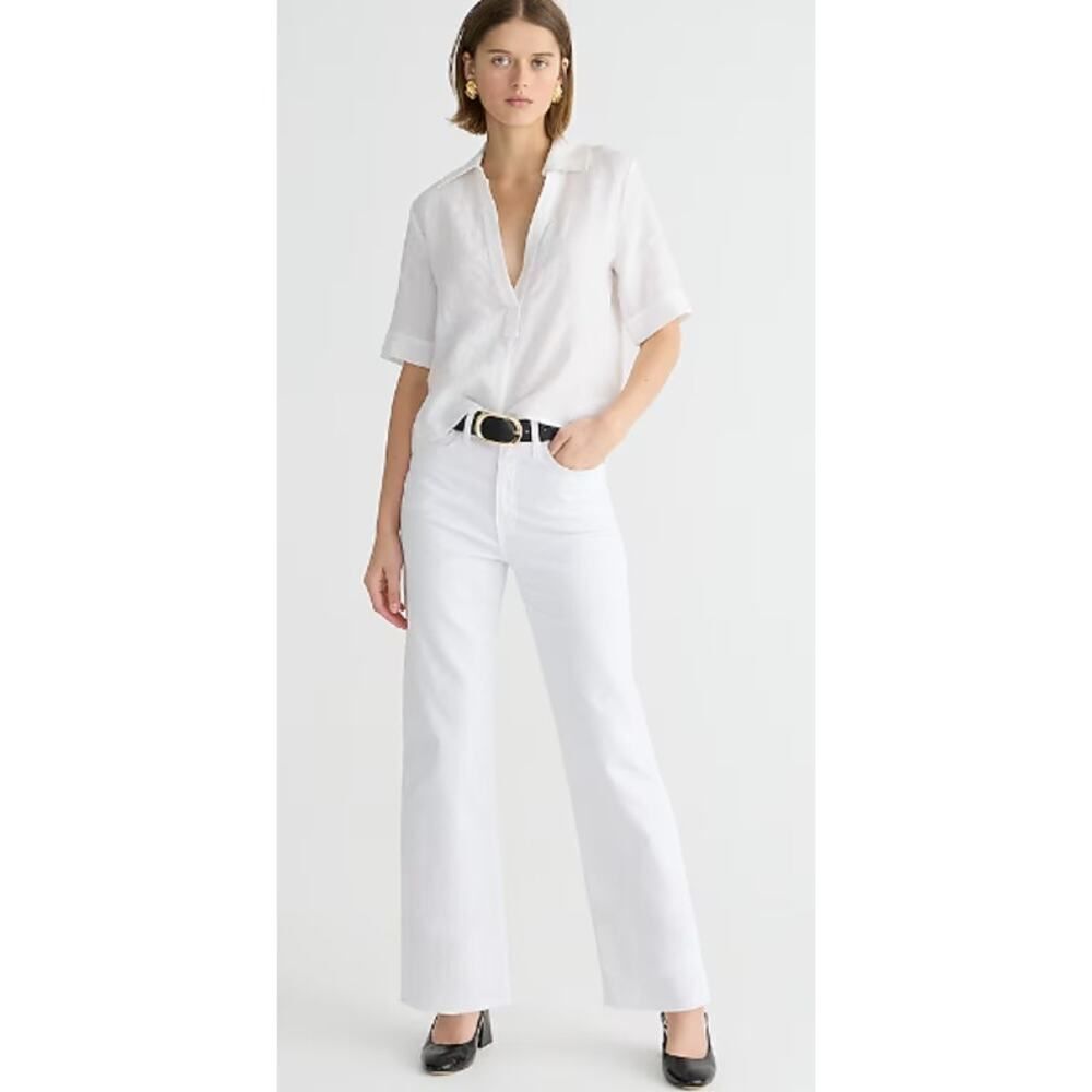 J.Crew Slim Wide Leg Jeans Women's 31T Tall White Raw Hem Full Length NWT